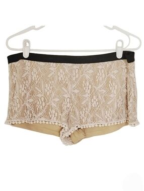 1518 * Wet Seal Lace Overlay Shorts Tan White Size L Vintage Y2K
